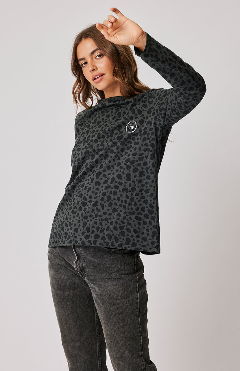 Lola Long Sleeve Top - Charcoal Leopard