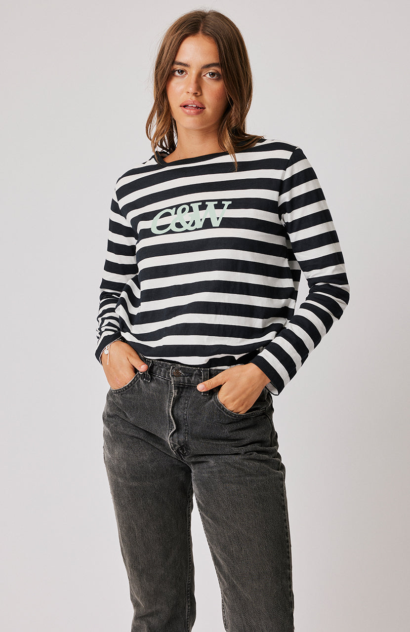 Lola Long Sleeve Top - Black/White Stripe