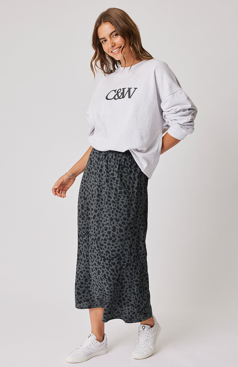 Ava Midi Skirt - Charcoal Leopard