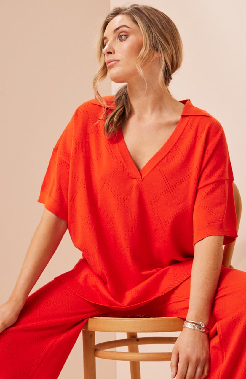 Zarelle Collared Tee - Sangria Knit