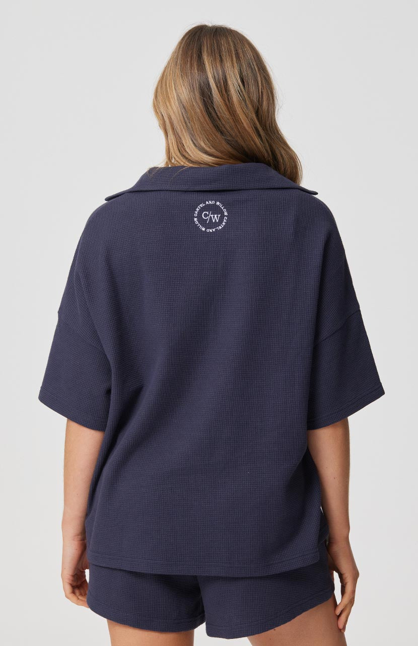 Zara Collared Tee - French Navy Waffle