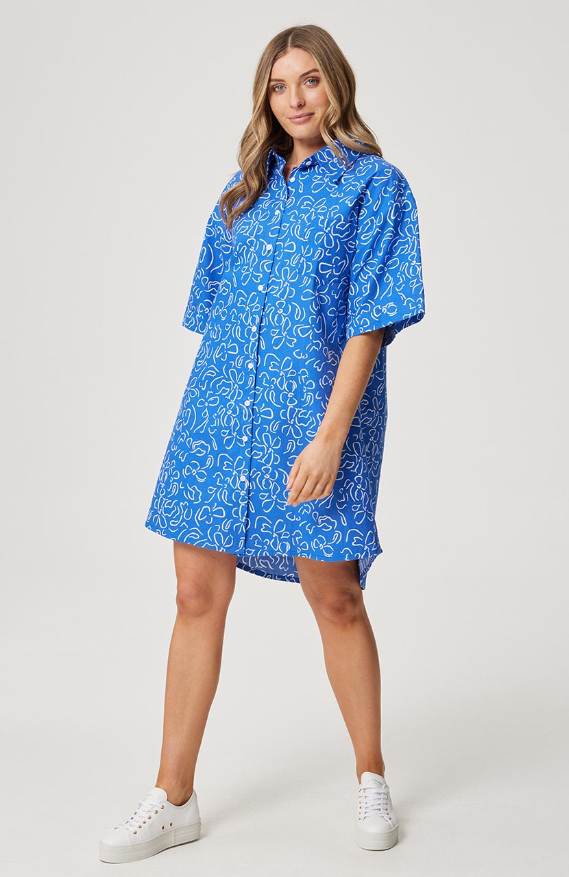 Clare Shirt Dress - Cobalt Floral