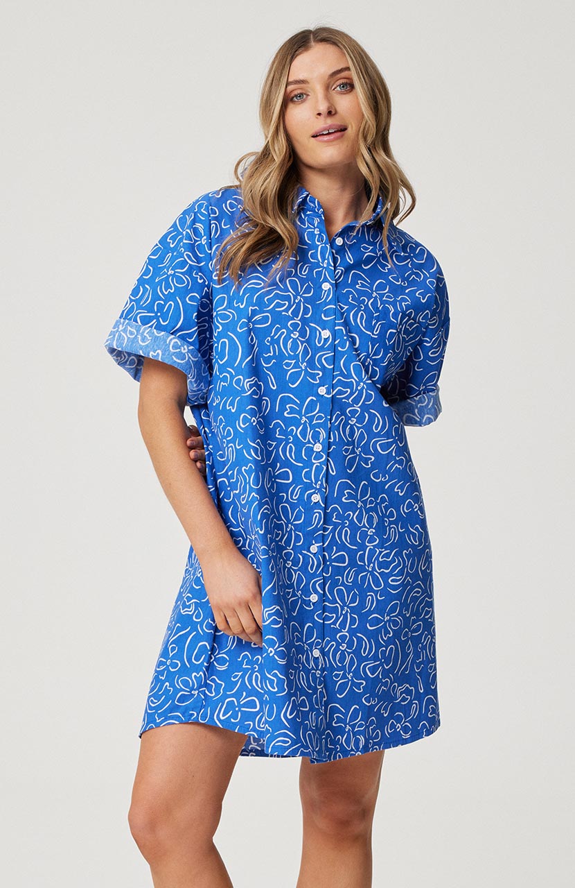Clare Shirt Dress - Cobalt Floral