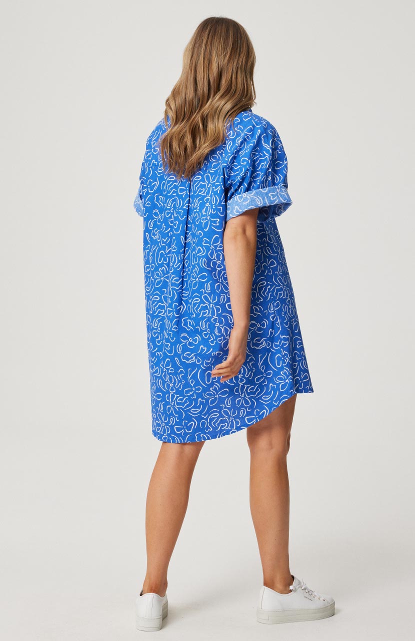 Clare Shirt Dress - Cobalt Floral