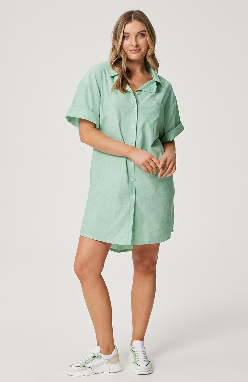 Clare Shirt Dress - Yarn Dyed Jade