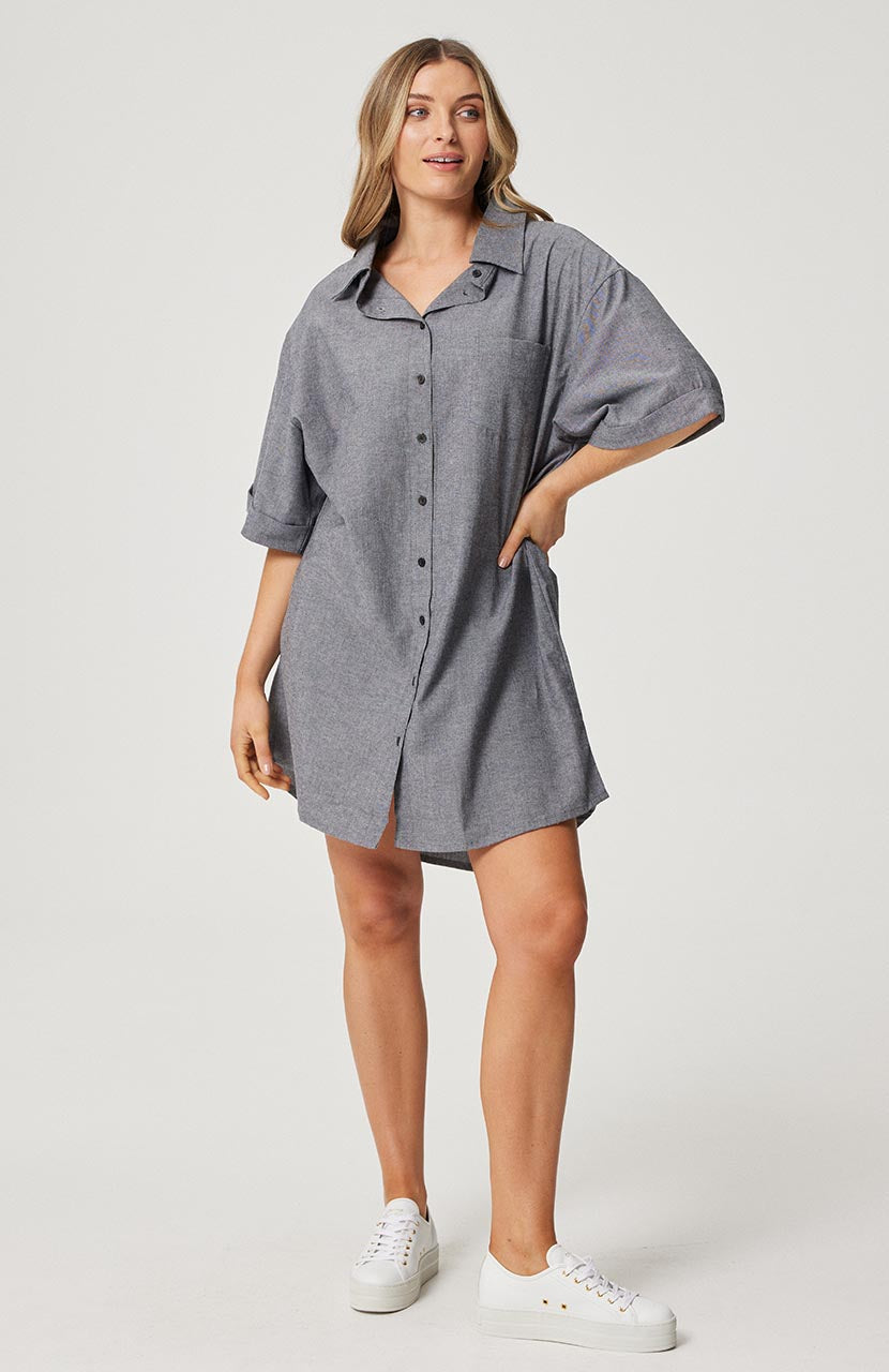 Clare Shirt Dress - Yarn Dyed Black