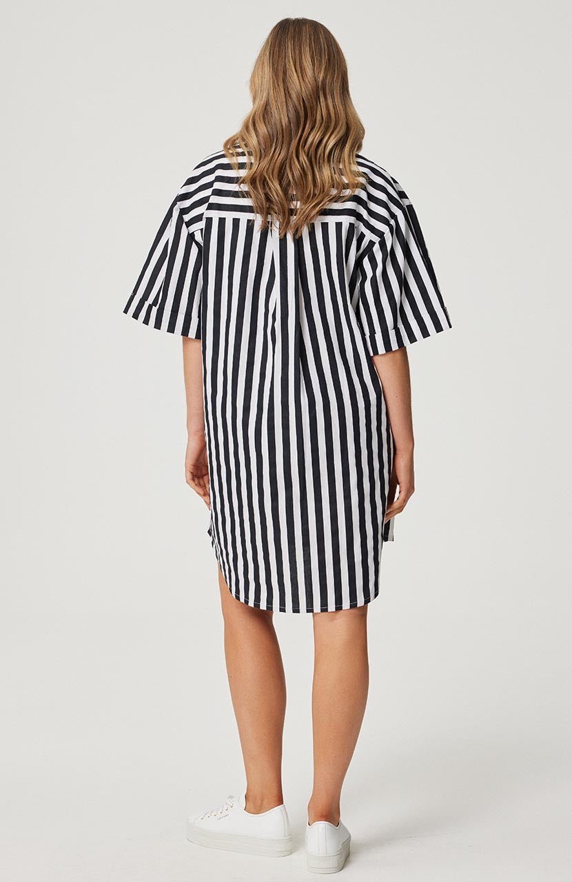 Clare Shirt Dress - Black / White Stripe