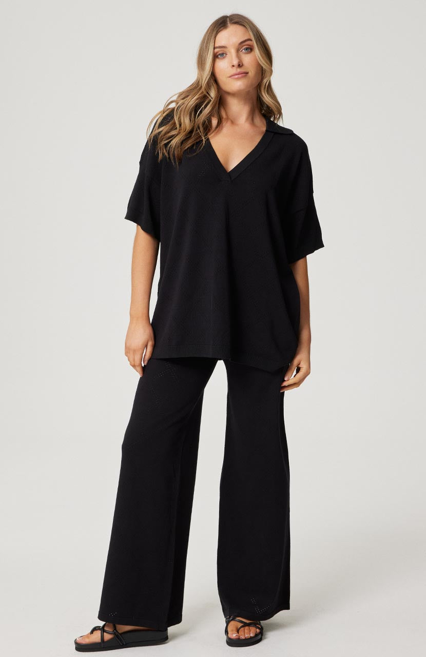 Zarelle Collared Tee - Black Knit