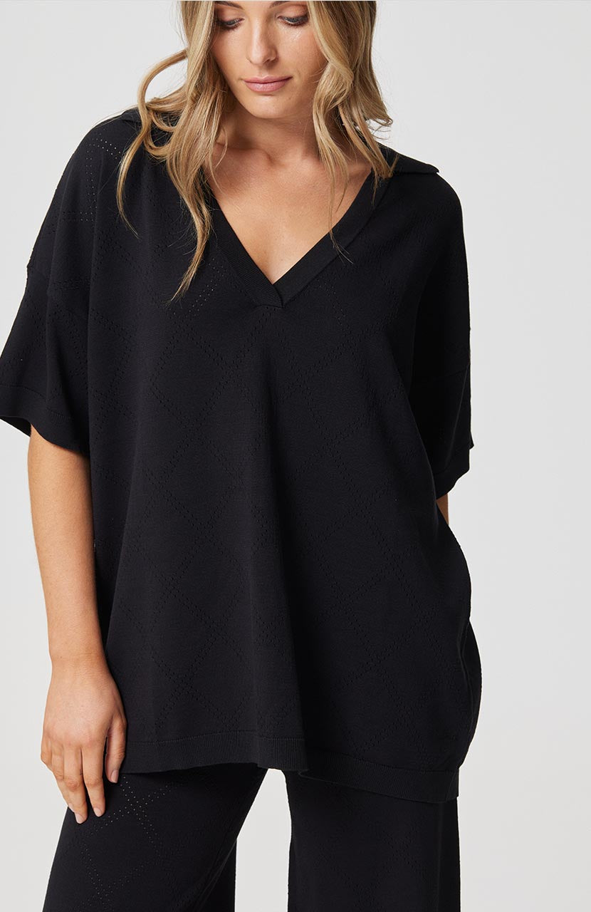 Zarelle Collared Tee - Black Knit