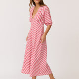 Roza Midi Dress - Cherry Stripe