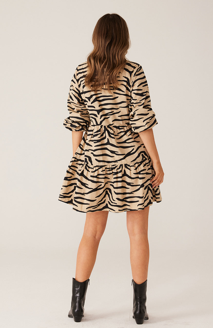Indianna Mini Dress - Taupe Zebra
