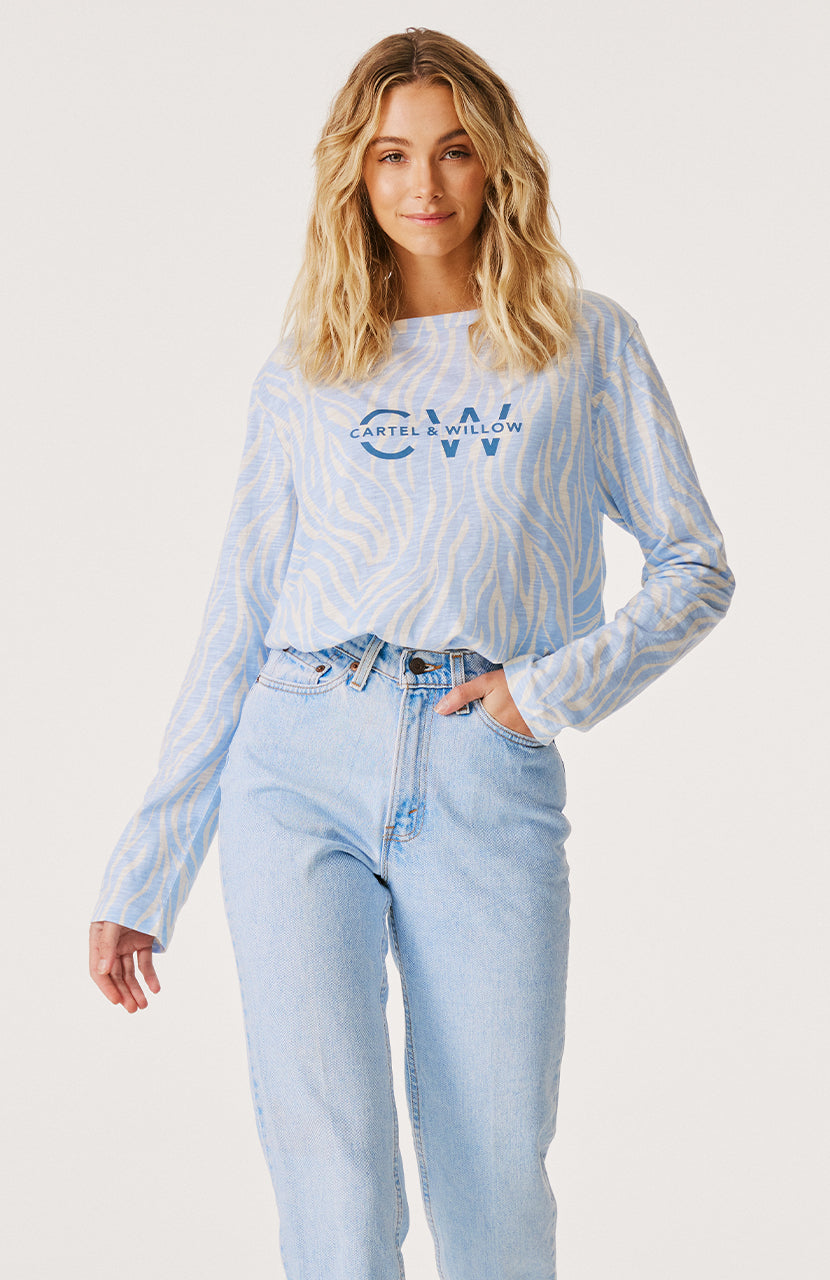 Lola Long Sleeve Top - Ice Blue Zebra