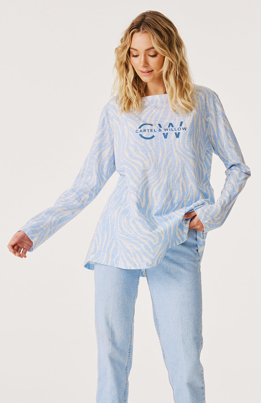 Lola Long Sleeve Top - Ice Blue Zebra