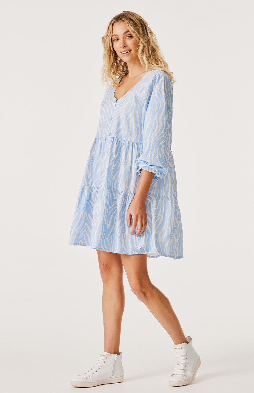 Indianna Mini Dress - Ice Blue Zebra
