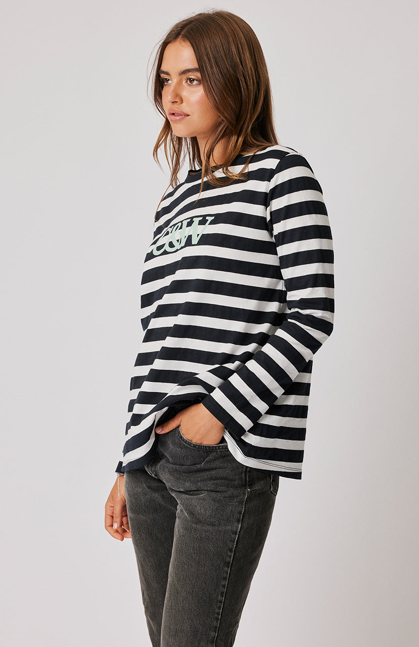 Lola Long Sleeve Top - Black/White Stripe