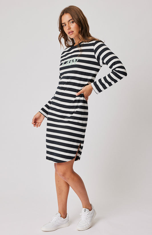 Alexis Long Sleeve Dress - Black/White Stripe