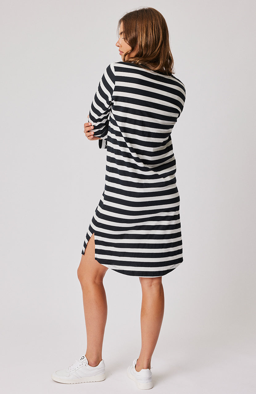 Alexis Long Sleeve Dress - Black/White Stripe