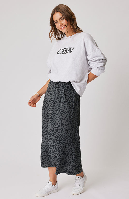Ava Midi Skirt - Charcoal Leopard