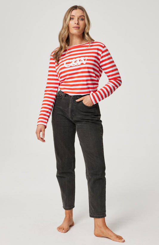 Lola Long Sleeve Top - Campari Stripe