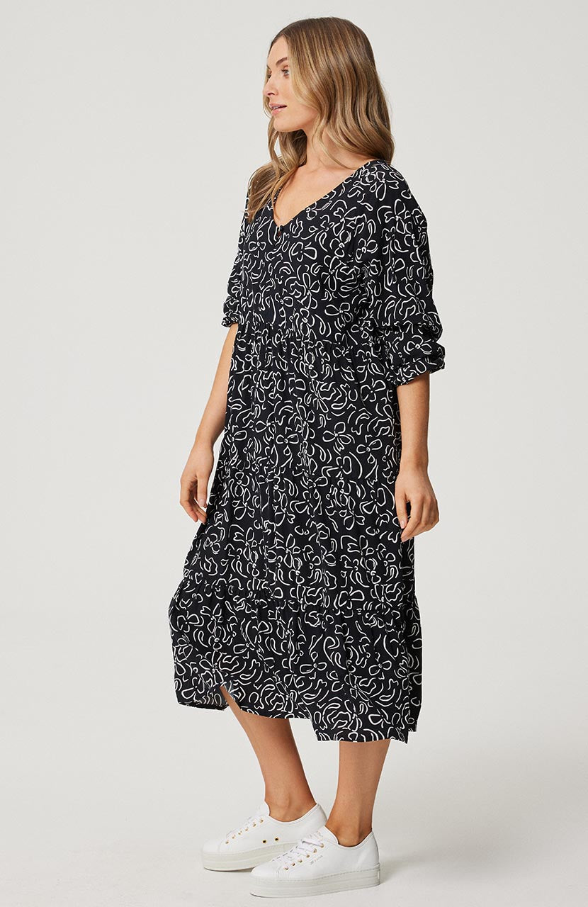 Cali Midi Dress - Black Stencil
