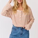 Henley Long Sleeve - Toffee Stripe