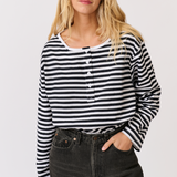 Henley Long Sleeve - Black/White Stripe