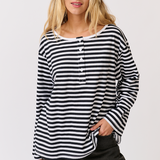 Henley Long Sleeve - Black/White Stripe