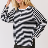 Henley Long Sleeve - Black/White Stripe