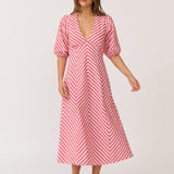 Roza Midi Dress - Cherry Stripe