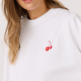 Ada Slim Sweater - White / Cherry