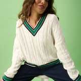 Asher Heritage Knit Sweater - Cream/Tide