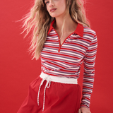 Avery Zip Long Sleeve - Red Multi Stripe
