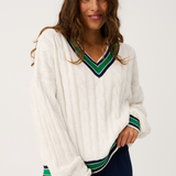 Asher Heritage Knit Sweater - Cream/Tide